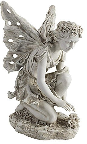 Design Toscano Fiona la fatina dei fiori Statua da giardino, poliresina, pietra antica, 43 cm