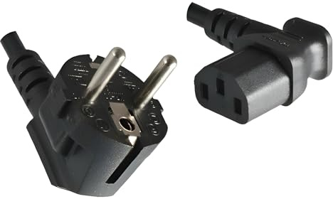 DINIC Stromkabel, Netzkabel CEE 7/7 auf C13 90 Grad abgewinkelt, 3-polig, VDE (1,80m, rechts gewinkelt, schwarz)