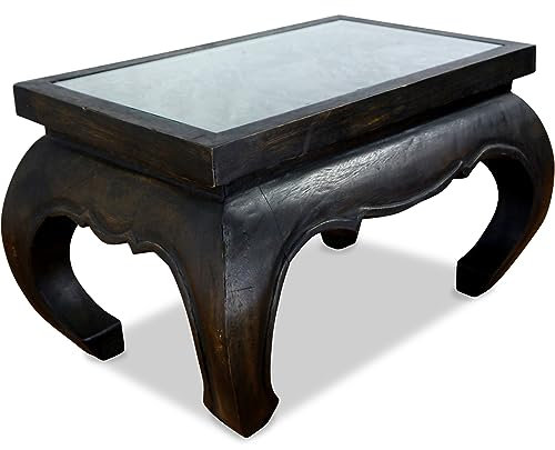 livasia Asiatischer Opiumtisch mit Schnitzerei, Couchtisch, Beistelltisch, Sofatisch, nachhaltig und handgefertigt, 58x38x41cm (Schwarz)