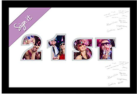 Photos in a Word 21st Birthday Signing Personalised Autograph Signature Guest Book Photo Frame To Sign (White Mount with Black Finish Frame)