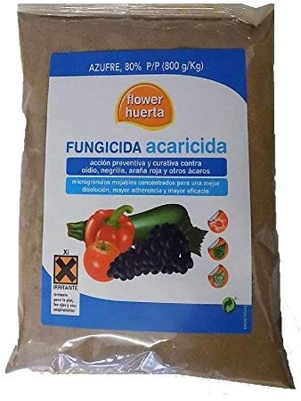 FLOWER HUERTA Fungicida acaricida 500g acción preventiva curativa contra Oidio, Negrilla, Araña roja y Otros ácaros