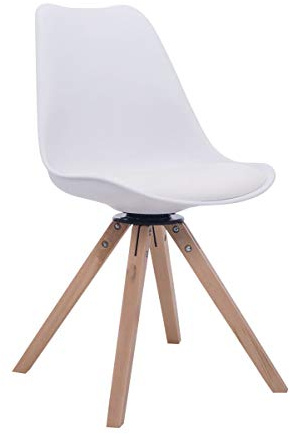 CLP Silla De Visita Troyes Square Tapizada En Cuero PU I Silla De Comedor Giratoria & con Base De Madera I Butaca De Salón Nórdica I Color:, Color:Blanco, Color del Marco:Natura