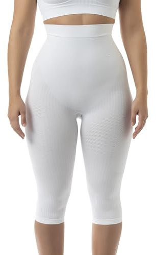 Farmacell 323 (Vit, S/M) Shapewear Capri Leggings Dam, Magkontroll, Bum Lift, Anticellulit Massage, Made in Italy
