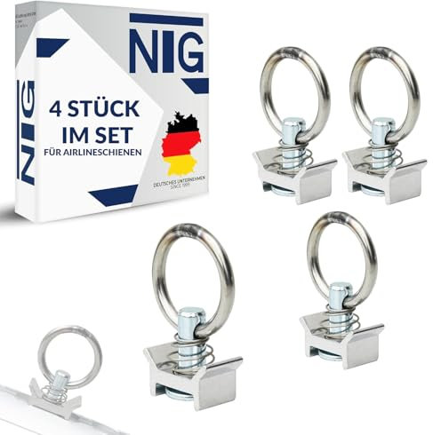 4 x Single Endbeschlag Fitting für Airlineschienen mit Flugöse | Universelle Befestigung für Zurrgurte und Spanngurte