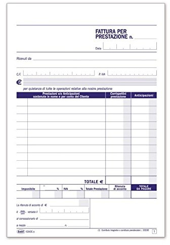 Fatture Prestazioni per Professionisti - Blocco da 50 fogli - Spedizione (6,99) Gratuita oltre 50 euro! (anche cumulativa con altri prodotti del venditore)