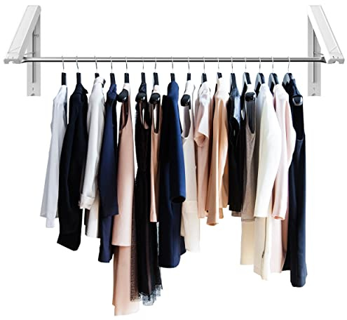 QuikCLOSET Wall Mounted Clothes Drying Rack – Space-Saving Laundry Drying Rack with Telescopic 36-60 Storage Rod – Foldable and Collapsible Closet Laundry Hanger Organizer – Holds up to 120 lbs