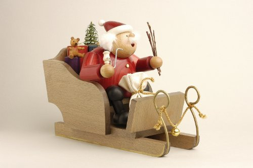 KWO Santa Claus on Sledge Smoking Man Figurine, Wood, Multi-Colour, 30 x 30 x 20 cm