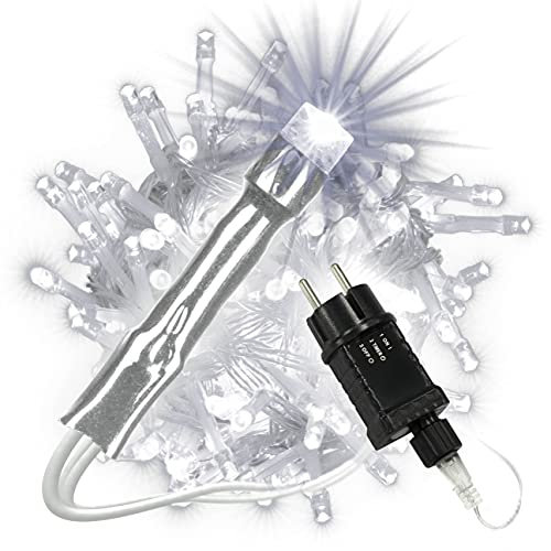 Nipach 200 LED Lichterkette weiß Aussen Kabel transparent Trafo Timer Weihnachtsbeleuchtung Weihnachtsdeko Festdeko Partydeko Partylichter Xmas-Deko