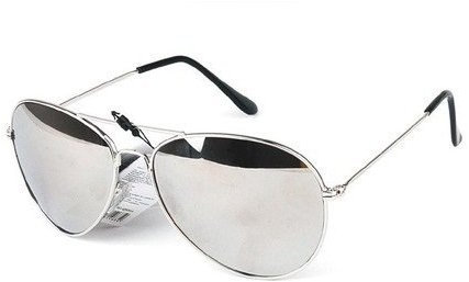 Qwin - Gafas de sol, diseño de aviador, montura plateada y cristales con efecto espejo