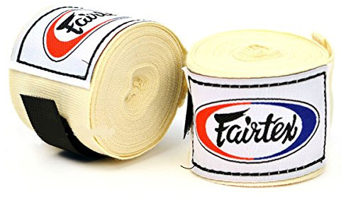 Bandages Fairtex HW2 Premium Coton pour Boxe 4,5 m (Paire) (Crème)