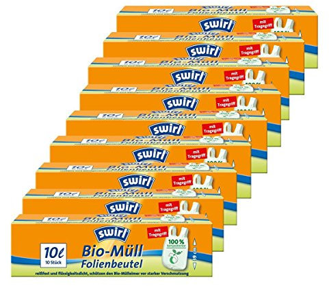 Swirl Bio-Müll Folien-Beutel 10l mit Tragegriff 10 stk./Rolle (9er Pack)