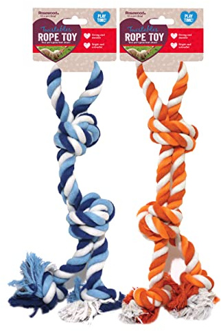Rosewood Twistables Rope Tug Toy for Dogs - Durable, Cotton Chew and Fetch Dog Toy for Small and Medium Breeds, Assorted Blue or Orange Colours
