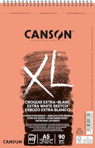 CANSON XL Croquis Extra-blanc - Album 60 feuilles A5 90g/m² - Blanc pur