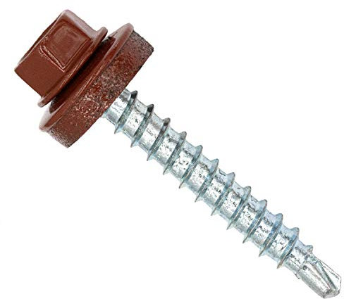 Color-Head Lot de 100 vis à tôle trapézoïdale, couleur brun cuivré, 4,8x60 mm, vis autoperceuses, à tôle avec rondelle EPDM, vis de toit galvanisées pour tôle trapézoïdale et toit en