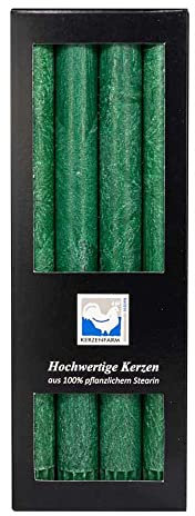Stearin Stabkerzen, 250 x 22 mm, Dunkelgrün, 4er-Pack, Bio - Kerzen/Stearin - Leuchterkerzen