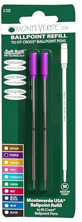 Monteverde Recharges pour Stylo à bille Pointe moyenne, rouleau souple, compatible Stylos Cross - Pourpre (Lot de 2)