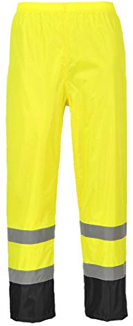 Portwest H444 Hi Vis Waterproof Rain Trousers - Reflective Lightweight Contrast Safety Pants Class 1 Yellow/Black, X-Large