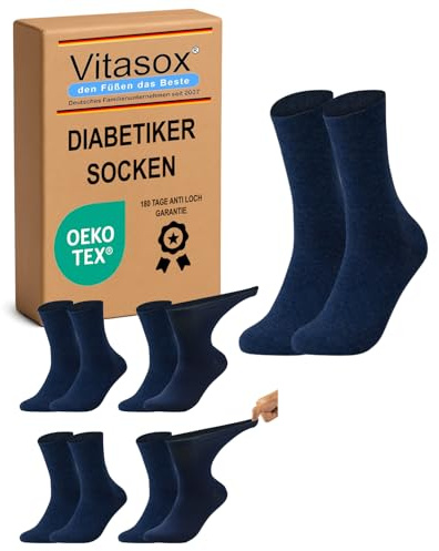 Vitasox - Calze mediche da uomo, vita extra ampia, senza gomma, ideali per le vene, con gamba largo per evitare tagli e pressione. 4 x blu marino 39/42