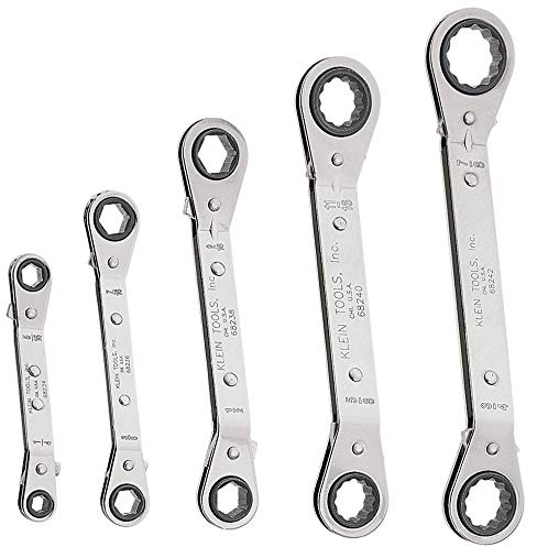 KLEIN TOOLS 68245 Reversible Ratcheting Box Wrench Set, 5-Piece, Black, Made in USA
