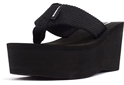 Soda Womens Oxley-S Flip Flop Platform Sandals (Black, numeric_11)