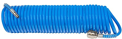 Güde Spiralschlauch 10 m (für Druckluft-Kompressoren bis max. 11 bar, ausziehbar bis 10 m, ø 10/6,5 mm, aus Polyurethan (PU), Schnellkupplung und Stecknippel, Knickschutz für längere Haltbarkeit)