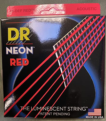 DR HiDef Red Neon Acoustic 012, 016, 024, 032, 042, 054 String Set for Western Guitar / Fluorescent (Glow in the Dark)