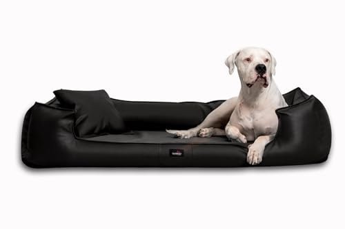tierlando® Goofy Easy CLEAN – Orthopädisches Hundebett aus Kunstleder mit Matratzenschoner – für mittelgroße und große Hunde Größe: 130x100cm Farbe: 03 Schwarz