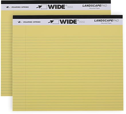 ROARING SPRING Wide Landscape Legal Pad, Canary Yellow, 2 Pads, 11 x 9.5, College-Ruled with Margin, 20 lb Recycled Paper, 40 Perforated Sheets, Made in USA