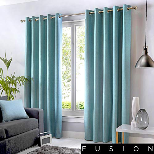 Fusion Sorbonne Eyelet Curtains – Duck Egg Blue Thermal Cotton Drapes – 168 x 137cm (66 x 54) – Fully Lined Window Curtains for Bedroom & Living Room – Soft Blue Door Curtain – Pair