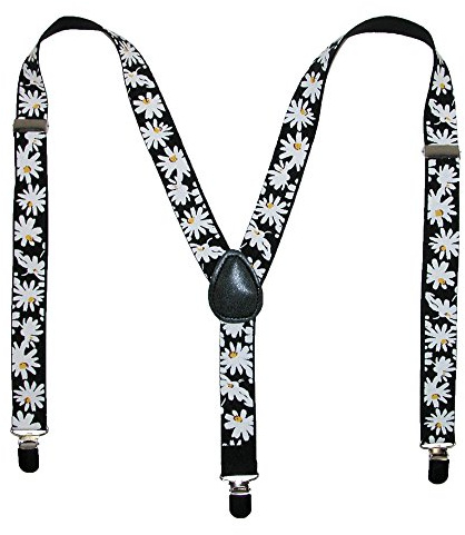 CTM Women's Elastic Daisy Print Clip-End Suspenders, Black