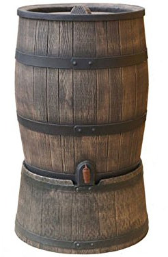 S-lon Regentonne braun Roto 120 Liter holzoptik (Inkl. Deckel, Hahn und Aufsetzfuß) [Regentonnen, Regenwassertonne, Wassertank, Regentank]