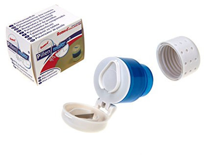 Pilulier Boîte à Pilules – avec 3 fonctions : Tablette peintre Tablette Mortier Coupe-Comprimé + pilules Mortier 3 fonctions Blanc/Bleu
