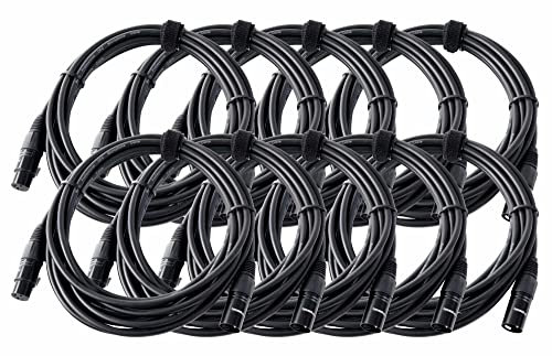 Pronomic 10er Set XFXM-5 Mikrofonkabel (5m Länge, XLR female 3-pol -> XLR male 3-pol, Stecker handgelötet, säure- und ölfest, Spannzangen-Zugentlastung) schwarz