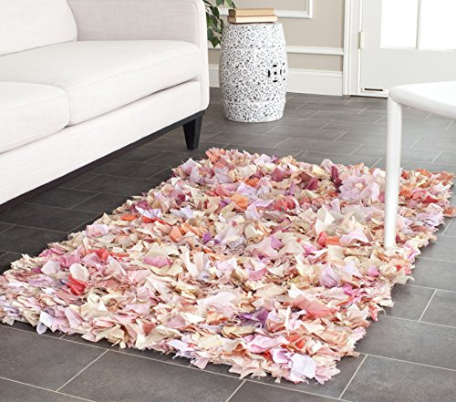 SAFAVIEH Rio Shag Collection Accent Rug - 3' x 5', Ivory & Pink, Handmade Decorative, 3.5-inch Thick Ideal for High Traffic Areas in Entryway, Living Room, Bedroom (SG951P)