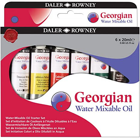 Daler Rowney Georgian Kit de peinture à l'huile 20 ml à l'eau 6 couleurs assorties Idéal pour les artistes professionnels