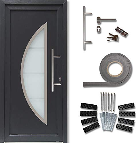 kuporta Kunststoff Haustür Paras Türen 108 x 208 cm DIN rechts außen anthrazit/innen weiß mit Stoßgriff-Set Montageset Fugendichtband
