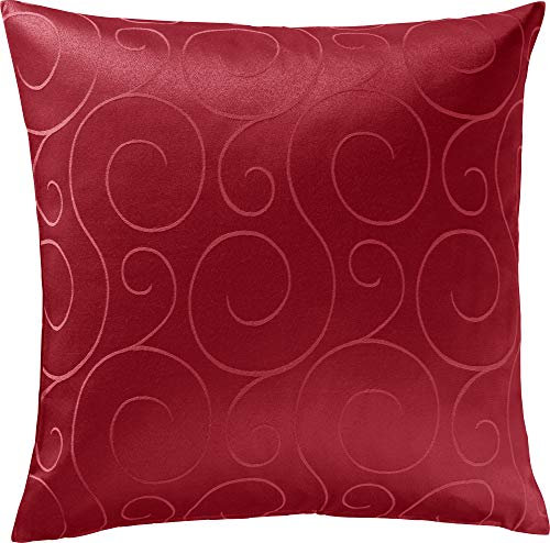 Erwin Müller Kissenhülle, Kissenbezug Oberhausen, Jacquard Ranken Rubin Größe 40x40 cm - pflegeleicht, bügelleicht, mit praktischem Reißverschluss