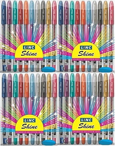 Linc Shine Sparkle glitter glitter glitter gelpenna set – paket med 4 (40 pennor) – köp äkta pennor från e-Retail Deals endast.