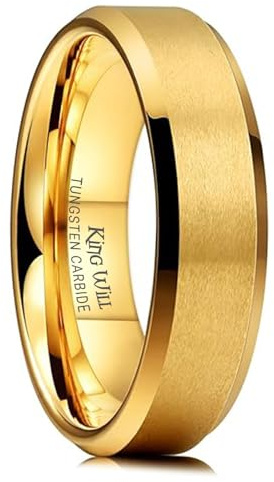 King Will GLORY Tungsten Wedding Band for Men Women, 6mm Width Carbide Tungten Wedding Ring with 24K Gold Matte Finish Plated Comfort Fit Size 11