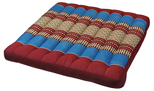 Wilai Kapok Thaikissen Yogakissen Massagekissen Kopfkissen Tantrakissen Sitzkissen - rot/blau (Sitzkissen 50x50x7-81219)