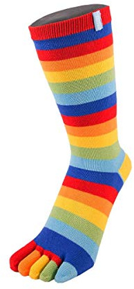 TOETOE - Men, Women Essential/Everyday Stretchy Mid-Calf Soft Cotton Seamless Stripy Toe Socks, Hygienic, Breathable, UK 4-11 | EU 35-46 -1 pair - Rainbow stripy
