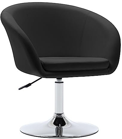 Duhome Schminkstuhl Höhenverstellbar, Lounge Sessel aus Kunstleder Drehbar Cocktailsessel Drehstuhl mit Armlehne für Wohnzimmer Esszimmer Schlafzimmer, Schwarz