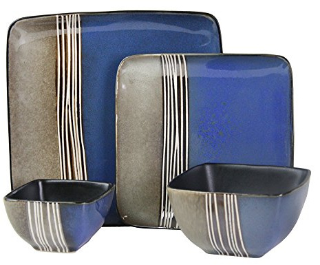 Elama Uptown Loft 16 Piece Double Bowl Stoneware Dinnerware Set with Service for 4
