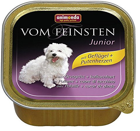 animonda Vom Feinsten Junior Geflügel + Putenherzen (22 x 150 g), Welpenfutter für wachsende Hunde, Nassfutter für Hunde mit fein-stückigen Pasteten, Junior Hundefutter ohne Getreide