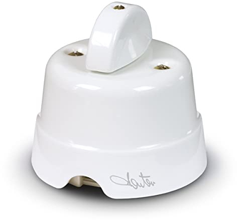 FANTON Pulsante rotativo a manopola in ceramica stile retrò colore bianco da parete 10AX 250V vintage in porcellana per cavo tessile 84002