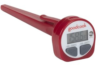 GoodCook Everyday Digital Food Thermometer Instant Read with Stainless Steel Probe, Fahrenheit & Celsius Display & Includes Storage Sleeve, Red