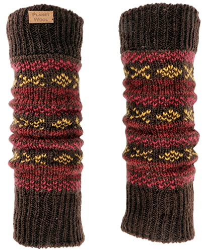 GURU SHOP Wollstulpen aus Nepal, Beinstulpen mit Muster - Braun/rot, Herren/Damen, Synthetisch