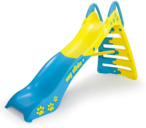 INJUSA - Rutsche My First Slide, empfohlen für Kinder ab 2 Jahren, mit dauerhafter und wasserfester Dekoration, Wasserschlauchanschluss, Farbe Gelb und Blau