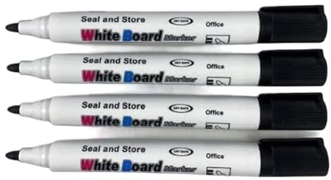 4 Pack BLACK large whiteboard marker pens dry wipe markers pens with CLIPS.