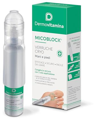 Dermovitamina Micoblock Verruche Cryo - Verruche Rimozione - Per Mani e Piedi - Effetto Crioterapia - Per Adulti e Bambini 4+ - Applicatore di Precisione - 38 ml